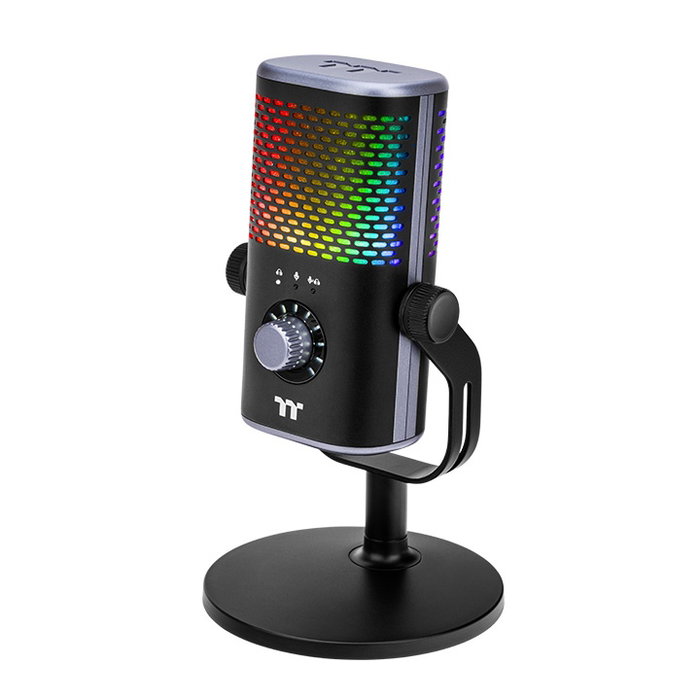 Thermaltake GS50 Microphone Gaming RGB USB Noir – Condensateur avec Patrons Polaires, Mute et Volume