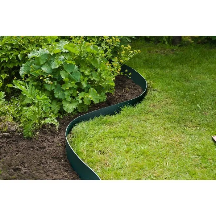 Nature Bordure de Jardin Flexible NATURE - Polypropylène Recyclé Imputrescible Anti-UV - H.15 cm x 10 m - Vert