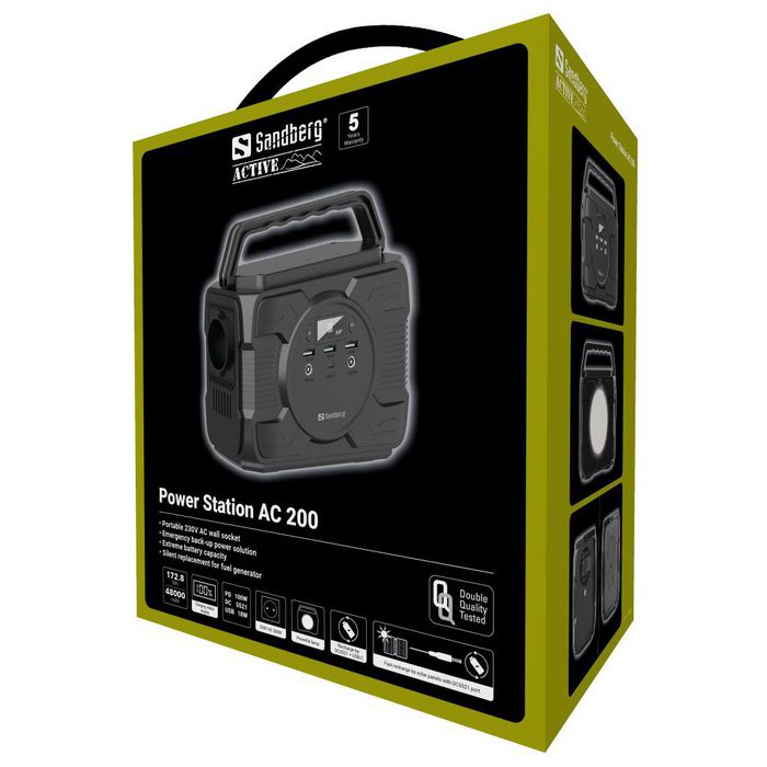 Sandberg Power Station AC 200 - Station d'alimentation portable 230V AC, 200W, batterie haute capacité pour téléphones, tablettes, ordinateurs, camping, secours Sandberg Power Station AC 200 - Station d'alimentation portable 230V AC, 200W, batterie haute capacité pour téléphones, tablettes, ordinateurs, camping, secours