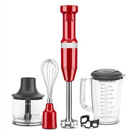 Kitchenaid 5KHBV83 EER - Batidora de mano con cable roja, compacta, avec bol 1L, picadora et fouet - Batidora para smoothies, sopas, mayonesa