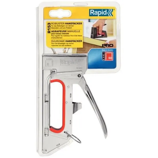 Rapid PRO R153E - Agrafeuse manuelle professionnelle tout acier pour matériaux fins (tissus, papier, étiquettes)