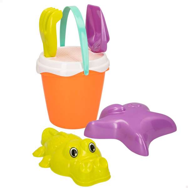 Color Baby - Jeu de plage complet avec seau 18 cm, tamis, pelles 27 cm et 2 moules pour enfants à partir de 3 ans