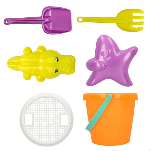 Color Baby - Jeu de plage complet avec seau 18 cm, tamis, pelles 27 cm et 2 moules pour enfants à partir de 3 ans