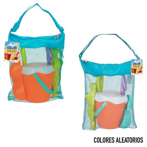 Color Baby - Jeu de plage complet avec seau 18 cm, tamis, pelles 27 cm et 2 moules pour enfants à partir de 3 ans