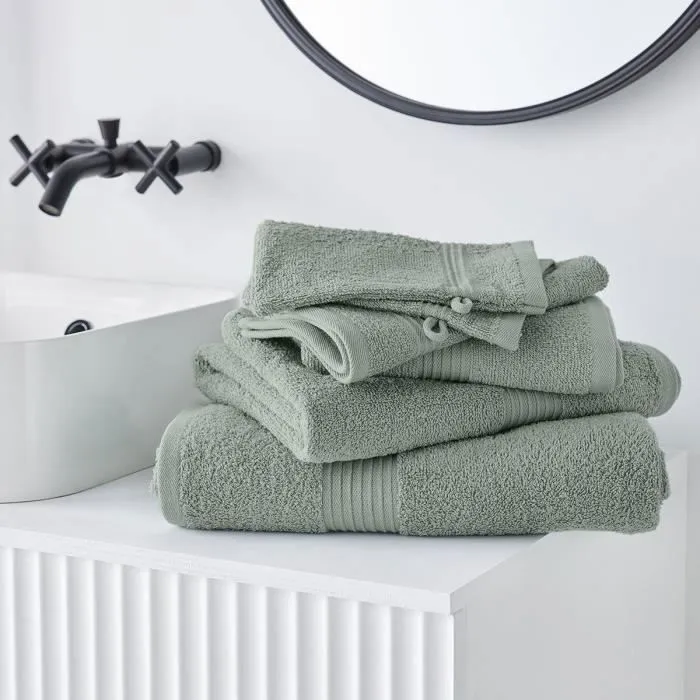 Today - Essential - Lot de 10 serviettes de bain 50 x 90 cm - 100% Coton 450 g/m² - Couleur Célandon