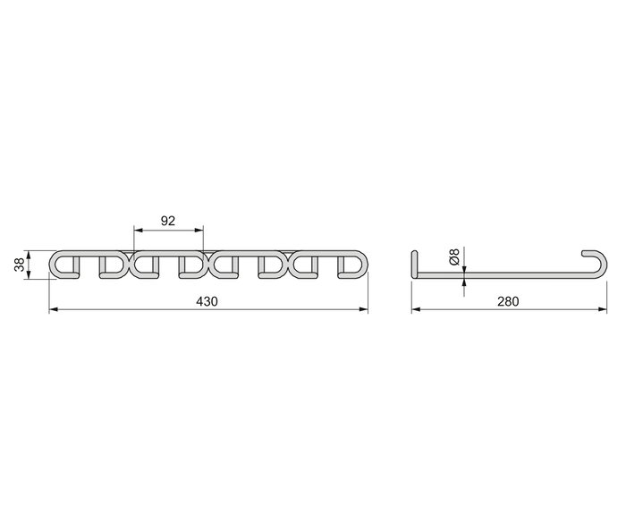 Emuca Porte-verres pour meubles à 4 rangées, longueur 280mm, acier, chromé Emuca Porte-verres pour meubles à 4 rangées, longueur 280mm, acier, chromé