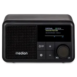 Medion - Mini Radio DAB+/FM Bluetooth - Ecran couleur TFT 1,47", IPX1, 40 stations préréglées, batterie 6.5h, réveil, 2W RMS - Noir