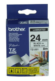 Brother Ruban TZ 24mm noir sur blanc laminé brillant 8m