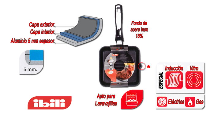 IBILI Poêle grill aluminium Induplus 18x18 cm 5mm IBILI Poêle grill aluminium Induplus 18x18 cm 5mm