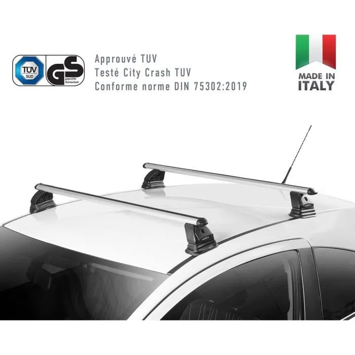 Green Valley Easy One N° 01 Lot de 2 barres de toit aluminium fixation fix point jusqu'à 75 kg