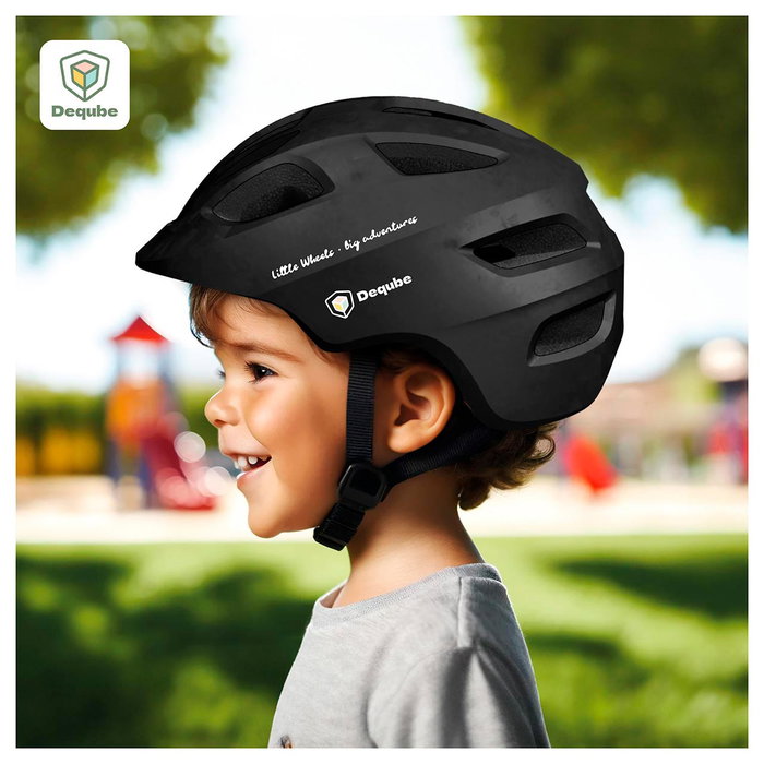 DEQUBE Casque de vélo ajustable 48-52 cm noir pour enfant (2-5 ans), léger et ventilé