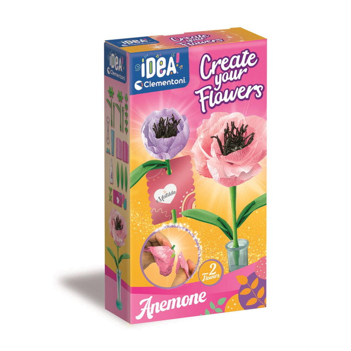 Clementoni Crée tes fleurs - Anémone - Coffret de 2 fleurs à assembler et personnaliser