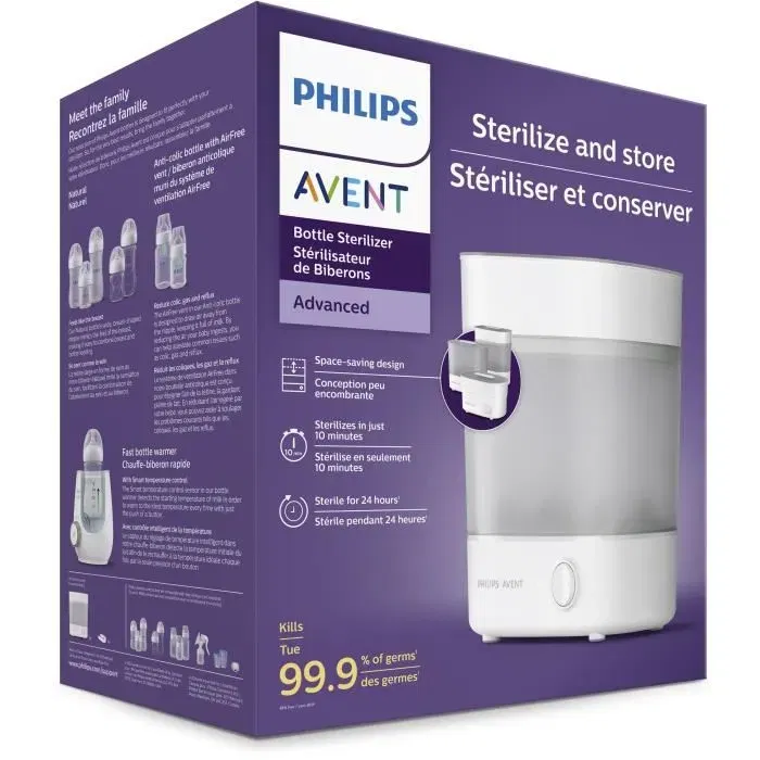 Philips Avent Stérilisateur Électronique à Vapeur 4 en 1 Blanc - Élimine 99.9% des Bactéries en 6 Min, Stérilisation Jusqu'à 24h
