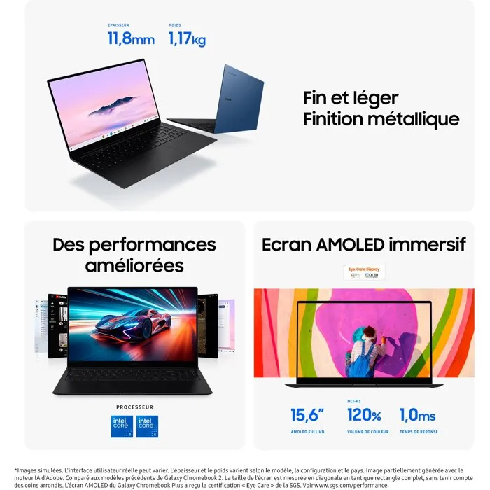 Samsung Galaxy Chromebook Plus - 15,6 pouces AMOLED - Intel Core 5 - 8 Go RAM - 256 Go SSD - Bleu Neptune Samsung Galaxy Chromebook Plus - 15,6 pouces AMOLED - Intel Core 5 - 8 Go RAM - 256 Go SSD - Bleu Neptune