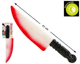 Couteau taché de sang 41 cm avec effet brillant dans le noir