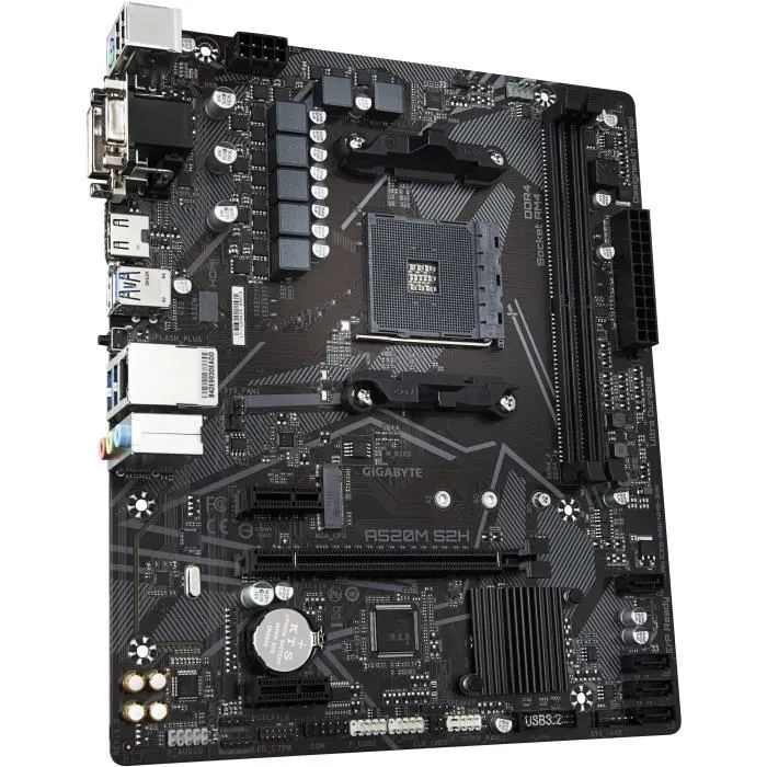 Gigabyte Carte mère Micro ATX A520M S2H Socket AM4 - DDR4 jusqu'à 5100 MHz, USB 3.2, M.2, LAN GbE