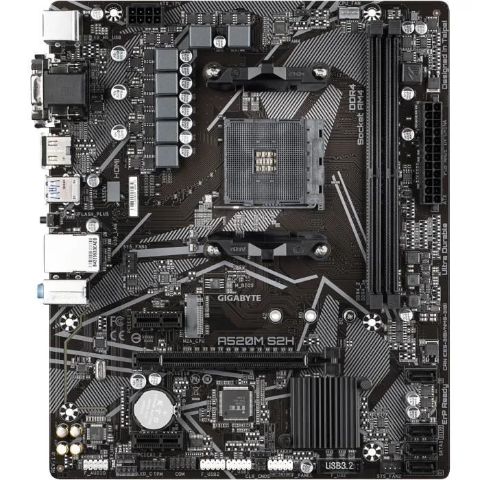 Gigabyte Carte mère Micro ATX A520M S2H Socket AM4 - DDR4 jusqu'à 5100 MHz, USB 3.2, M.2, LAN GbE