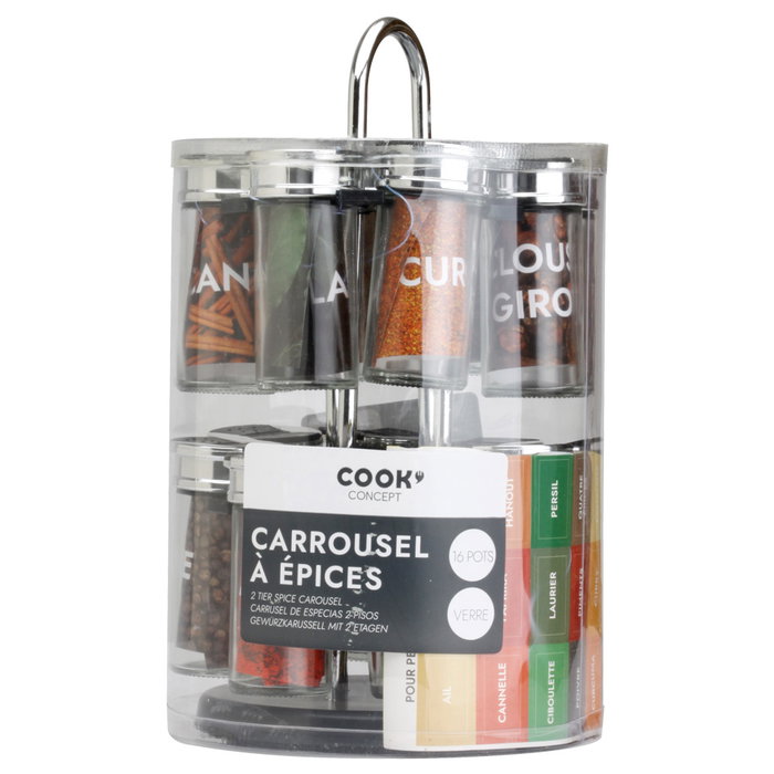 Cook Concept Épicière Giratoire 2 Niveaux avec 16 Bocaux en Verre Cook Concept Épicière Giratoire 2 Niveaux avec 16 Bocaux en Verre