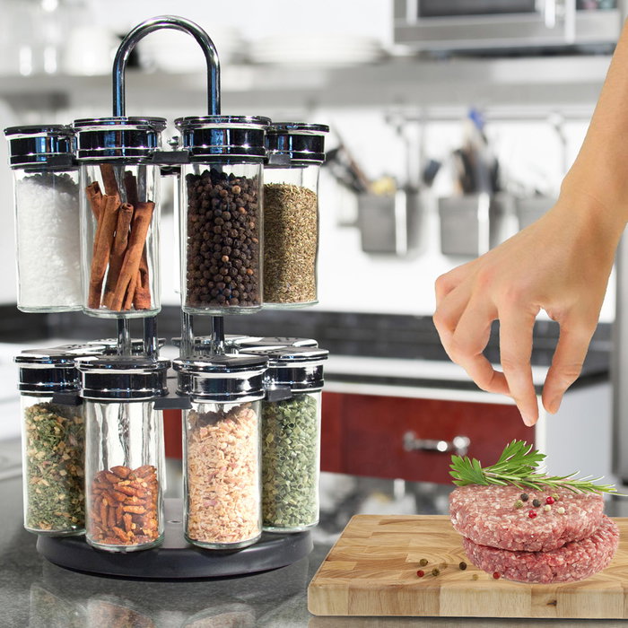 Cook Concept Épicière Giratoire 2 Niveaux avec 16 Bocaux en Verre Cook Concept Épicière Giratoire 2 Niveaux avec 16 Bocaux en Verre