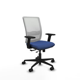 PIQUERAS Y CRESPO Chaise Haches Synchrone/Traslack Bleu foncé, Maille Blanc, Base Nylon noir, Accoudoirs 2D, Sans appui-tête, Roulettes 65mm