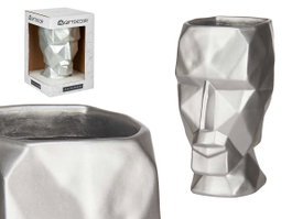 Giftdecor Jarron Cara 3D en Poliresine Argenté 12x24x16 cm (Set de 4)