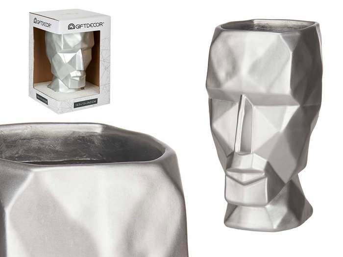 Giftdecor Jarron Cara 3D en Poliresine Argenté 12x24x16 cm (Set de 4) Giftdecor Jarron Cara 3D en Poliresine Argenté 12x24x16 cm (Set de 4)