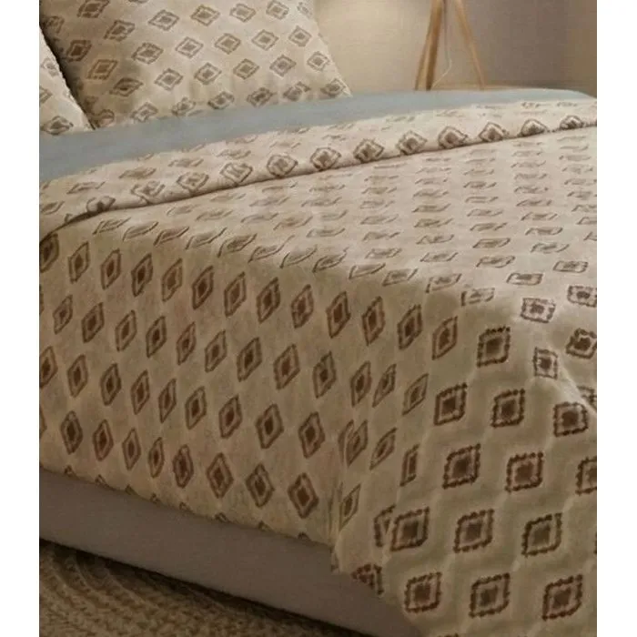 Parure de lit Gris / Beige en coton renforcé avec housse de couette 140 x 200 cm et taie d'oreiller 60 x 60 cm