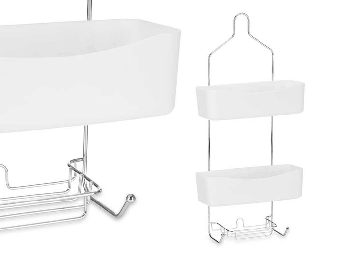 Berilo Étagère de Douche 2 Niveaux Blanc Métal et Plastique 28x60x14 cm (Set de 6)