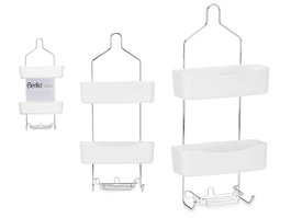 Berilo Étagère de Douche 2 Niveaux Blanc Métal et Plastique 28x60x14 cm (Set de 6)