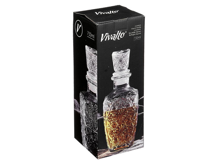 Vivalto Licorera Tallada Estrella en Verre Transparent 750 ml 9 x 24.5 x 9 cm (Set de 12)