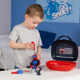 Smoby Mallette d'Outils Spiderman Spidey Spin Box avec Clé à Pipe, Tournevis et Vis pour Enfants à Partir de 3 Ans