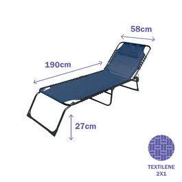 Marbueno Pack de 2 Tumbona Plegable Acier Coussin Jardin et Piscine 190x58x27 cm Bleu MARBUENO SUMMER 10003X2