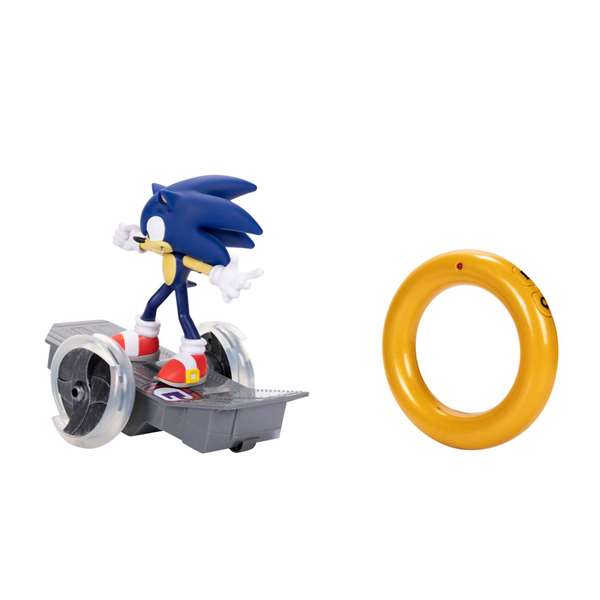 Jakks Pacific - Figurine d'action Sonic avec skateboard et véhicule à télécommande - Fait des 360°, lumières, 29x25x17 cm