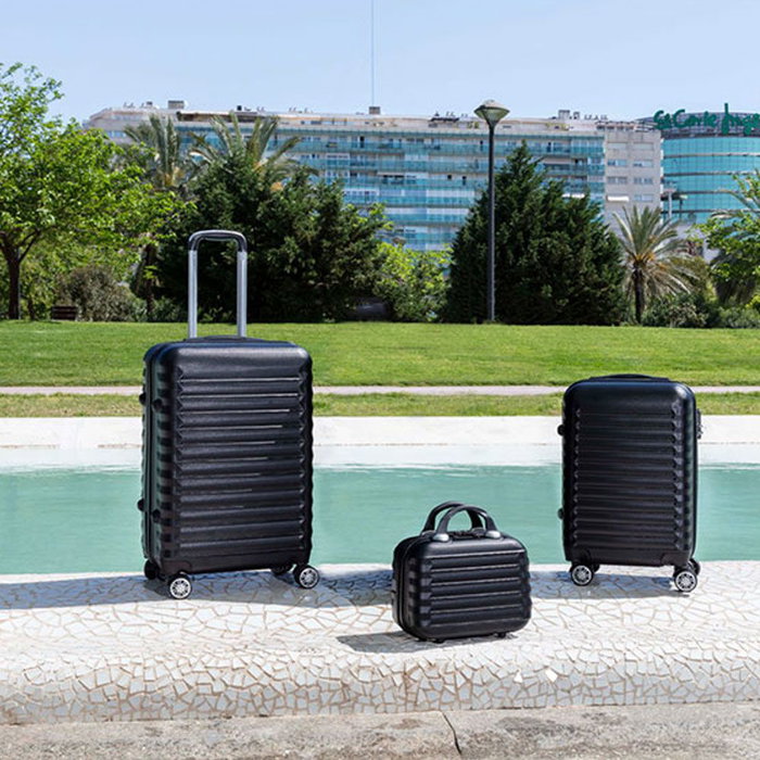 Numada 1200497 Set de 3 valises noir ABS UPFLY 53 cm / 63 cm / 31 cm cabine moyenne nécessaire 4 roues doubles 360° cadenas