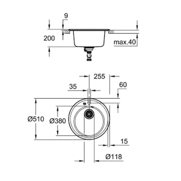 Grohe K200 Évier composite 1 bac rond noir
