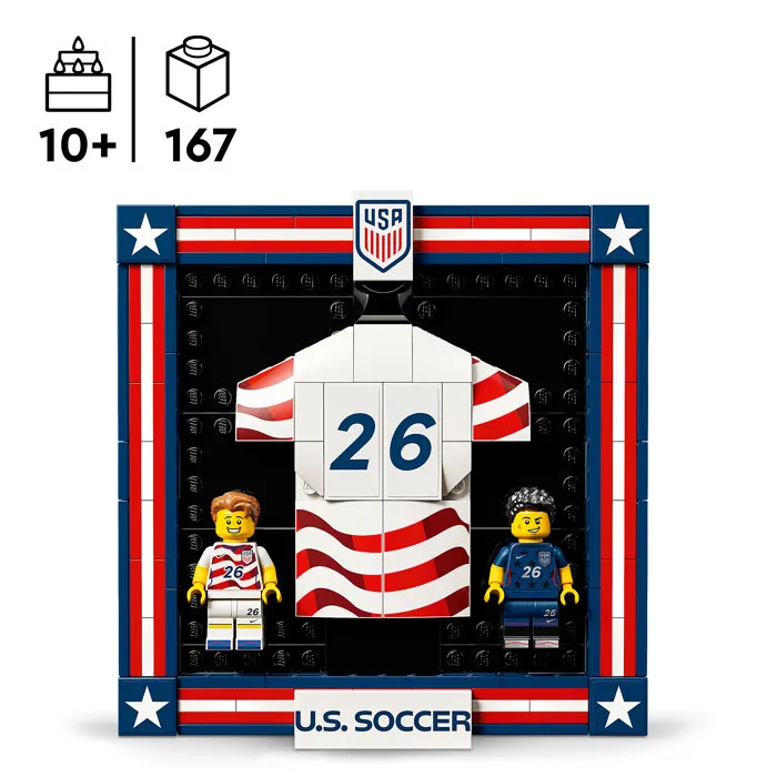 LEGO - Editions - Set de construction 43033 - Maillot 2026 de l'Équipe Nationale Américaine de Football avec 2 minifigurines et autocollants - Jouet pour enfants dès 10 ans et fans