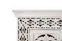 GINER Y COLOMER - Meuble TV en bois de manguier massif couleur blanc vieilli, 2 portes avec détails sculptés main, 180x40x60 cm