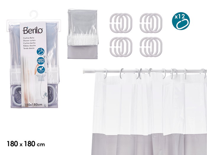 Berilo Rideau de Douche PEVA 180x180 cm Gris Transparent (Set de 12) Berilo Rideau de Douche PEVA 180x180 cm Gris Transparent (Set de 12)