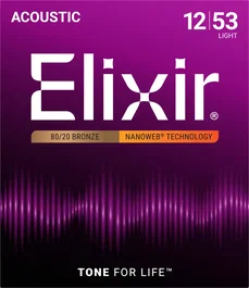 ELIXIR Jeu de cordes acoustiques Nanoweb 80/20 Bronze L 12-53