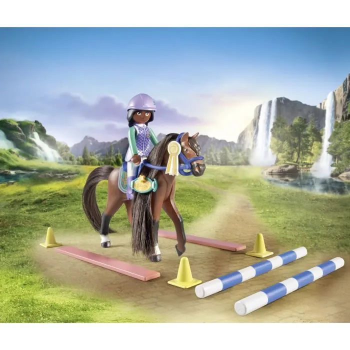 PLAYMOBIL 71355 - Figurine et cheval Zoe & Blaze avec parcours d'obstacles Horses of Waterfall, 67 pièces, jeu de construction enfant dès 5 ans