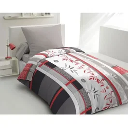 Home Linge Passion Parure de lit 1 personne microfibre Shizuoka Bleu - Housse de couette 140 x 200 cm + 1 taie d'oreiller 63 x 63 cm - Lavable 30°C
