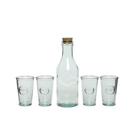 Bouteille et 4 verres en cristal recyclé | Lot de 5 pièces | Bouteille Ø9,5x31 cm, verres Ø8x12,5 cm