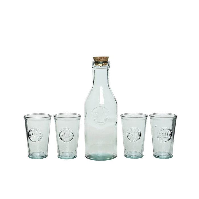 Bouteille et 4 verres en cristal recyclé | Lot de 5 pièces | Bouteille Ø9,5x31 cm, verres Ø8x12,5 cm