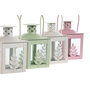 Ensemble de lanternes Home ESPRIT Blanc Vert Rose Verre Fer Shabby Chic 7 x 7 x 10 cm (3 Pièces) (4 Unités)