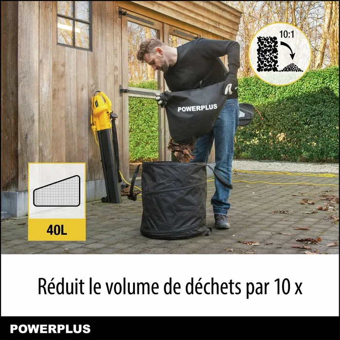 Powerplus POWEG4030 Souffleur, Aspirateur et Broyeur de Feuilles 3 en 1 Électrique, 3300 W, Vitesse d'Air 250 km/h, 10.7 m³/min