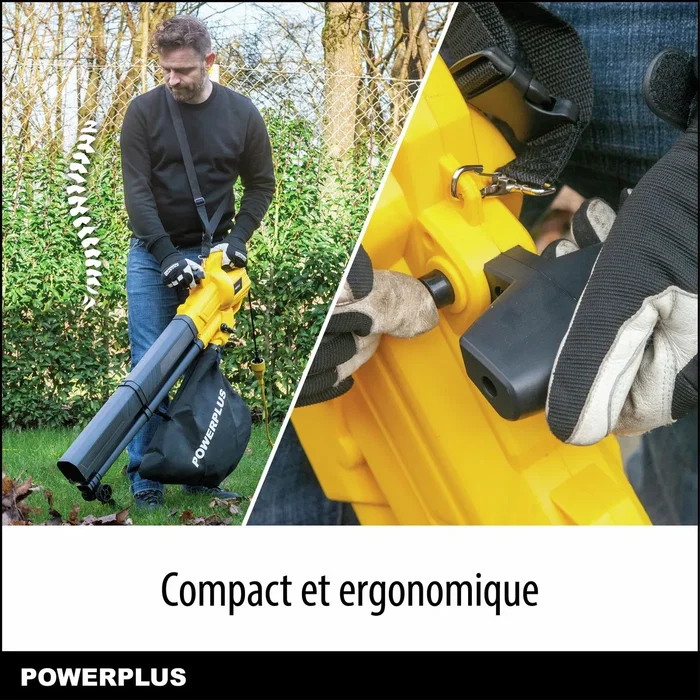 Powerplus POWEG4030 Souffleur, Aspirateur et Broyeur de Feuilles 3 en 1 Électrique, 3300 W, Vitesse d'Air 250 km/h, 10.7 m³/min
