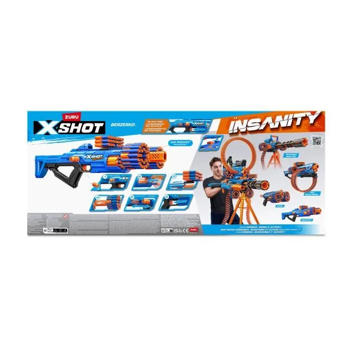 Zuru - XSHOT Insanity Berzerko - Blaster à tir rapide à canon rotatif avec 8 fléchettes, portée jusqu'à 27 m