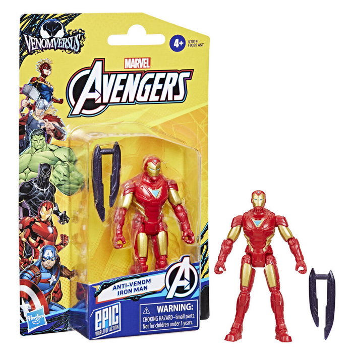HASBRO Marvel Les Vengadores Avengers Figurine Iron Man Anti-Venom 10 cm Articulée avec Bouclier Venomisé - Epic World of Action