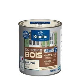 RIPOLIN Peinture bois satin haute protection 10 ans - Blanc cassé - Application directe sans sous-couche - Ultra couvrante - Intérieur/extérieur - EU Ecolabel A+