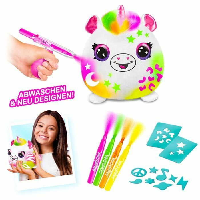 Canal Toys Air 022 Airbrush Plush Licorne Néon avec Feutres et Pochoirs